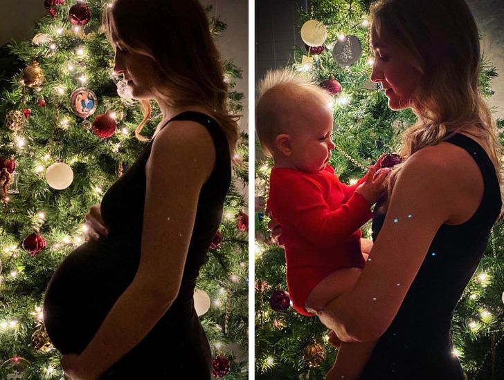 ”Ett år senare med vår julbebis - jag kan inte tro att min flicka är nästan 1! Tiden flyger verkligen förbi på ett ögonblick.”