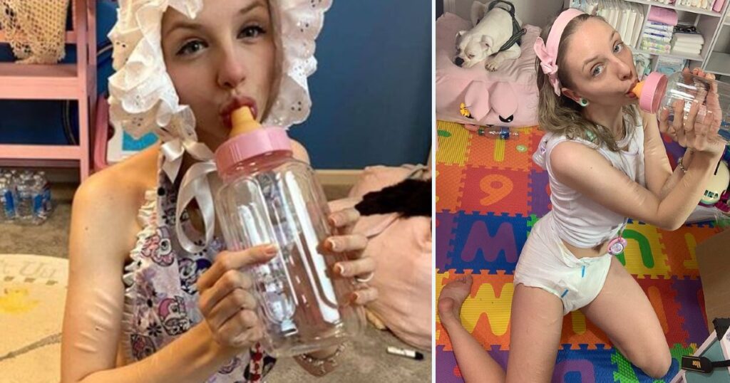 25-åringa tjejen blir upphetsad av att leva som en bebis - spenderar 3 000 kr i månaden på blöjor som hennes följare betalar för