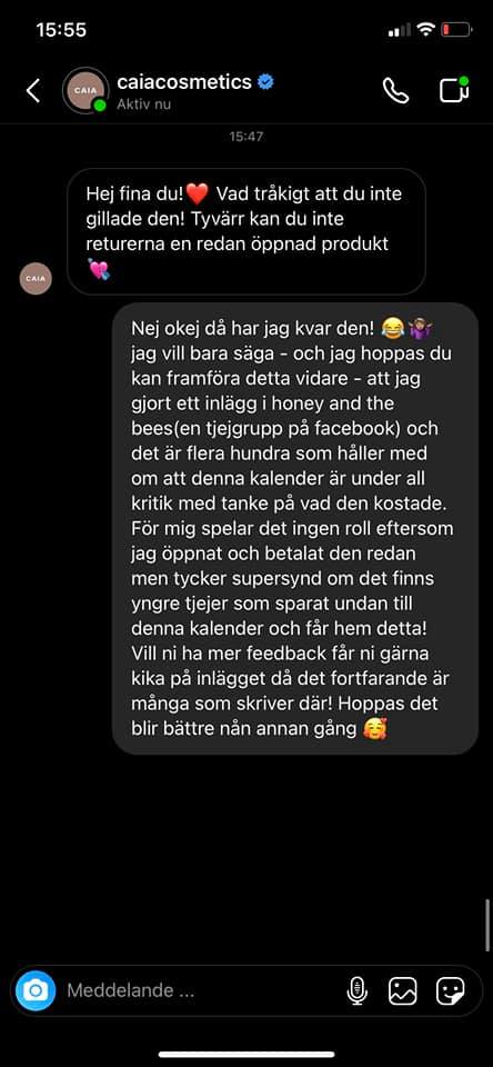 Konversation mellan Caia och en konsument