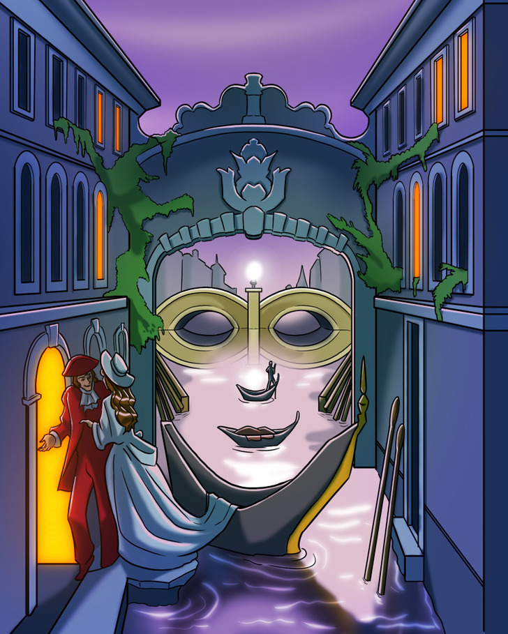 På den här romantiska bilden ser du ett par och en man på en båt i bakgrunden, men lyckas du hitta drottningen?