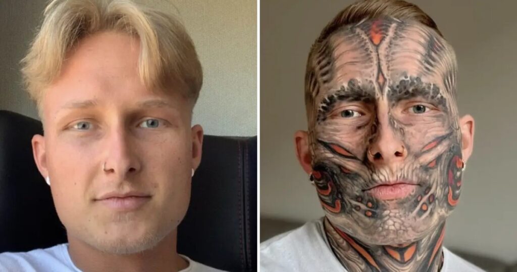 25-åringen blev helt oigenkännlig efter att ha täckt 95 procent av kroppen med tatueringar